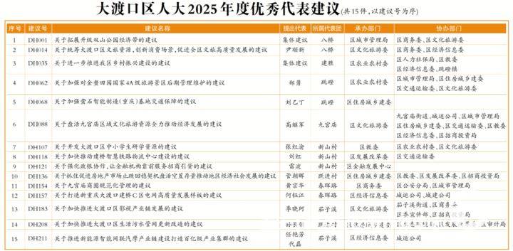 大渡口区人民代表大会常务委员会关于2025年度优秀代表建议的通报